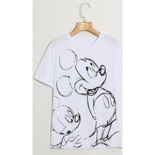 Disney Mickey Mouse T shirt Cartoon Print Women T-Shirt White Short Sleeve Tee Tops Cute Loose Streetwear Female O-Neck Pullover