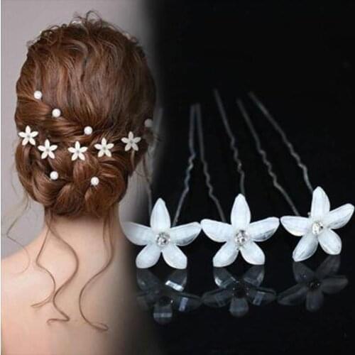 Women U Shape Flower Hairpins Metal Barrette Simulated Pearl Clip Wedding Bridal Hair Accessories Wedding Hairstyle Design Tools