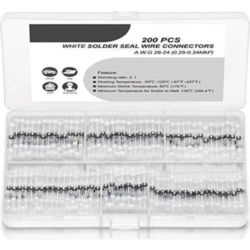 10/200pcs Insulation Heat Shrink Wire Connector Solder Seal Butt Terminal AWG 22-26 Electrical Waterproof Crimp Cable Connectors