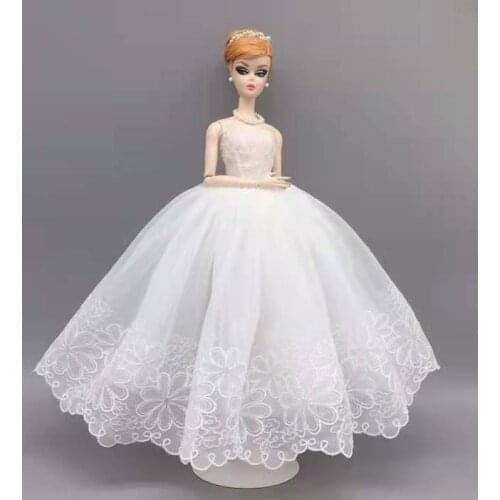 11.5" White Floral Lace Wedding Dresses for Barbie Doll Clothes Outfits Evening Dress Party Gown 1/6 BJD Accessories Kids Toys
