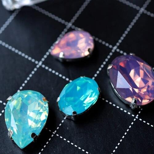 12p opal color sewing resin stone sew on rhinestone silver plated settings jewelry making beads Apparel shoes Sewing Accessories