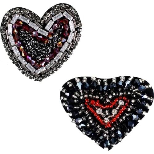20Pieces DIY Beaded Heart Applique Patches for Hats Bags Badge Rhinestones Motifs Clothes Decorated Craft Sewing Supplies TH1002