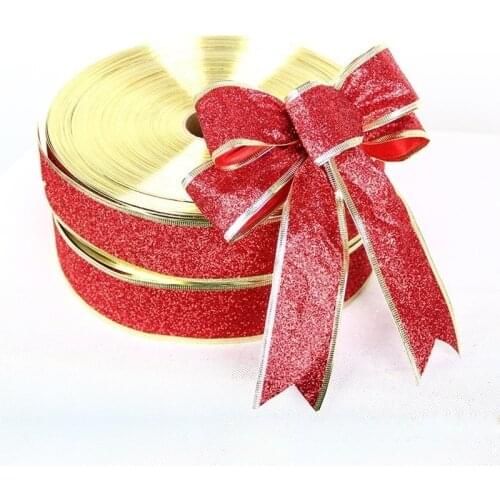 200cm Golden Edge Ribbon Weaving Single Face Satin Ribbon Packing Belt Wedding Christmas Decoration