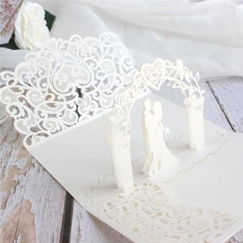 3D Wedding Invitation Card Floral Laser Cut Pocket Offer Customized Printing 50pcs