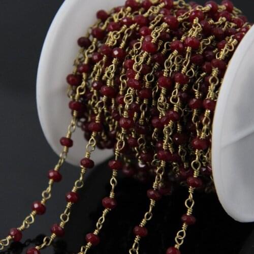 5Meter Wine red color Malaysia Jade Rosary Chain,Faceted Rondelle with Brass Wire Wrapped Chains DIY Necklace bracelet Jewelry