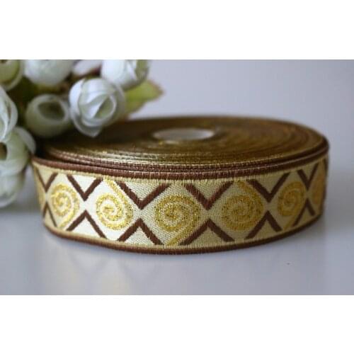 5yards/lots Woven Jacquard Ribbon 2.8cm gold background brown pattern LS-3914