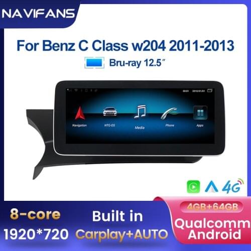 12.5inch Android 10 Carplay Auto Car Multimedia Player GPS Navigation Radio for Mercedes Benz C Class W204 S204 2008-2014