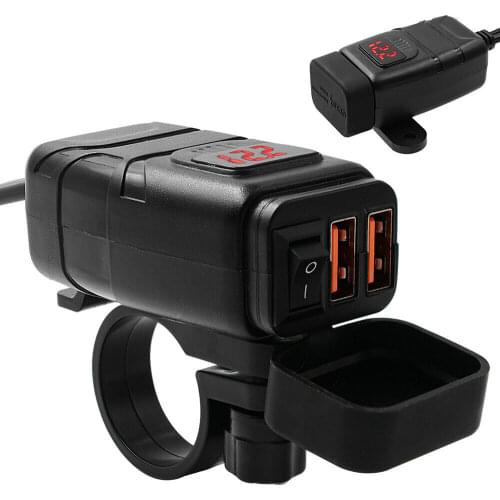 USB Quick Charger QC 3.0 Vehicle-mounted Digital Voltmeter Adapter Charger Waterproof USB DC 12V Motorcycle Voltmeter Power