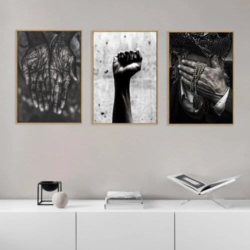 African Black and White Wall Art Hands and Fists Poster Print Canvas Painting Wall Pictures Paintings for Living Room Home Decor