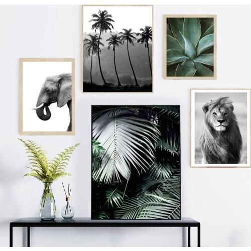 Lion Elephant Nordic Animal Posters And Prints Palm leave Wall Art Canvas Painting Decorative Picture For Living Room Home Decor