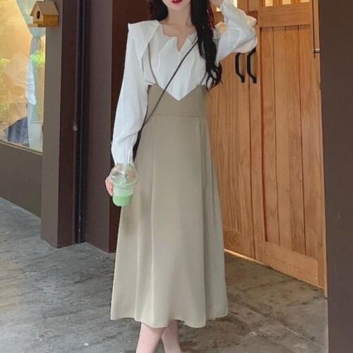 Sweet Vintage Midi Dresses for Women 2021 Autumn 2 Piece Dress Set Korean Fashion Long Sleeve Elegant Evening Party Dress Female