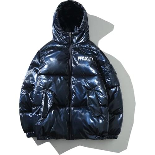 2019 New Fashion Winter Men Jacket Silver Bright Glossy Bread Coat Large Size 5XL Thick Warm Hooded Cotton Clothes Parka Jackets
