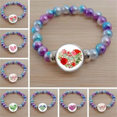 New beautiful love flower pattern bracelet, glass cabochon color bead bracelet gift, Valentines Day couple bracelet gift