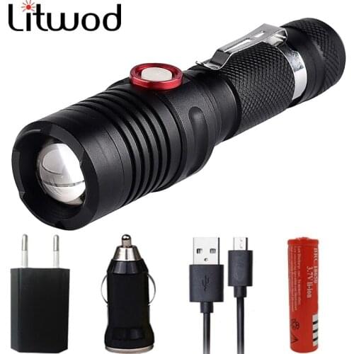 Micro USB Rechargeable LED Flashlight Torch 4000 Lumens CREE XM-L2 U3 Zoomable 18650 Battery Switch ON / OFF Hunting Light