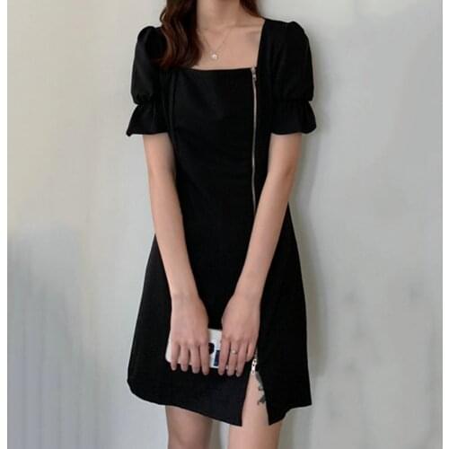 Plus Size Dress 2021 Spring Summer Black Gothic Long Zipper Bodycon Clothes Women Sexy Elegant short Mini Party Dresses