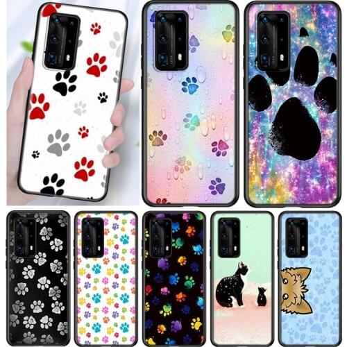 Silicone Cover Cat Dog Footprints For Huawei P40 P30 P20 Pro P10 P9 P8 Lite E Plus 2019 2017 Phone Case