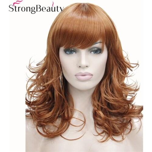 StrongBeauty Synthetic Medium Curly Wigs Black Blonde Brown Wig For African Amrican Woman Hair With Bangs