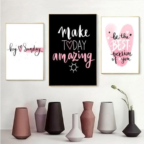 Modern Quote Wall Art Canvas Painting Printed Bohemia Black White Pink Declaration Picture for Girly Living Room Home Decor