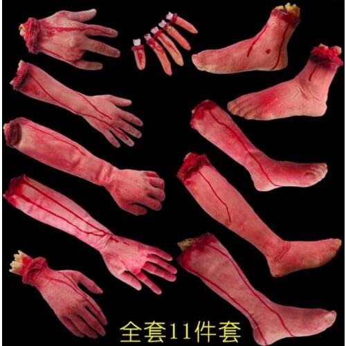 11pieces/lot Halloween fools day, haunted house bar decoration whole props Simulation of a false foot blood hand