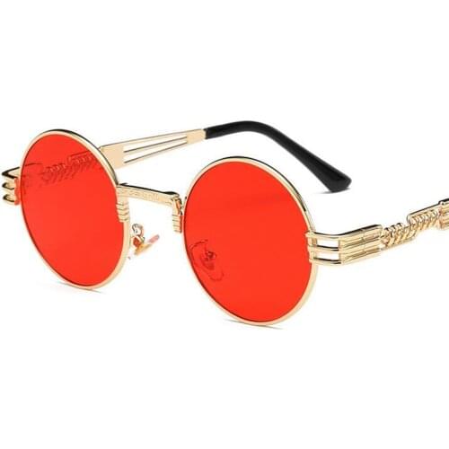 Vintage retro gothic round steampunk mirror sunglasses yellow and blue sun glasses vintage round circle men UV gafas de sol