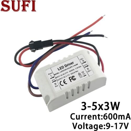 External 3-5x3W LED Driver 9W 12W 15W Output DC9-17V Lighting Transformers Constant Current 600mA Power Supply