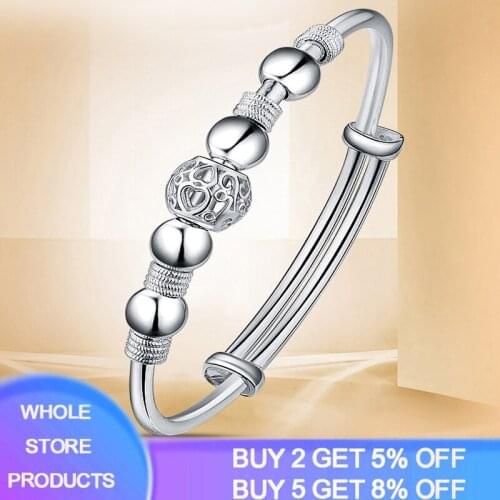YANHUI Latest Fashion Women Gift Jewelry Natural Genuine 925 Solid Silver Bracelet Adjustable Clasp Beads Bracelet Bangle ZRB005