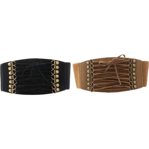 Women Lady Elastic Buckle Wide/Tassel Waistband Retro Corset Stretch Waist Belt