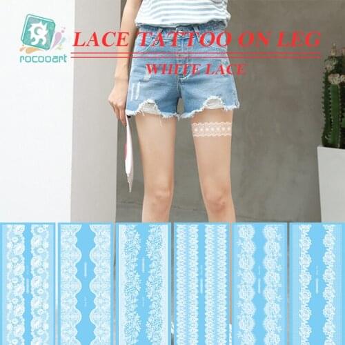 Rocooart White Lace Tattoo On Leg Henna Tattoo Stickers For Women Waterproof Temporary Tattoos Body Art Fake Taty Flower Tatuaje