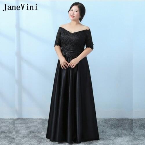 JaneVini Vestido De Novia Censillo 2018 Wedding Mother Dress Godmother Long Plus Size Black Lace Mother of The Bride Dresses