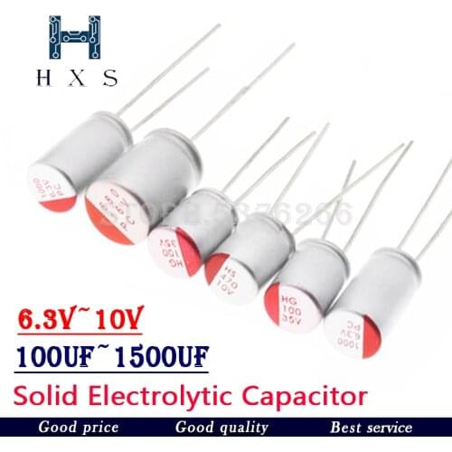 10Pcs Solid Electrolytic Capacitor DIP 6.3V 10V 16V 100UF 150UF 220UF 270UF 330UF 470UF 560UF 680UF 820UF 1000UF 1200UF 1500UF