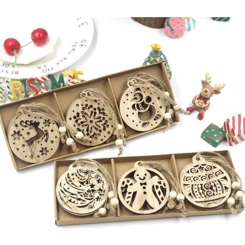 12PCS/Box Vintage Hollow Christmas Wooden Pendants Ornaments Christmas Party Decorations Christmas Tree Ornaments Hanging Gifts