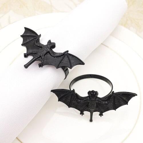 12pcs/lot Black Bat Napkin Ring Hotel Halloween Napkin Button Alloy Napkin Ring Desktop Decoration Supplies
