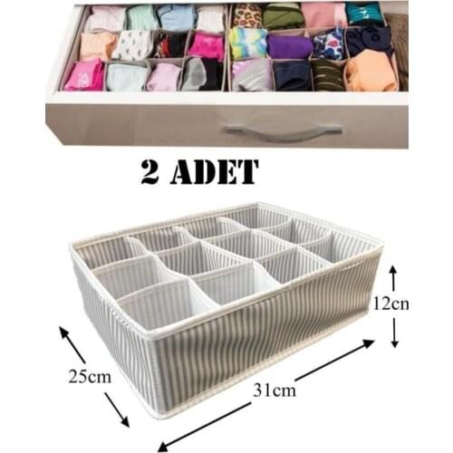 2 Pieces 12 Compartment Organizer Inside Drawer Organizer Gray-white