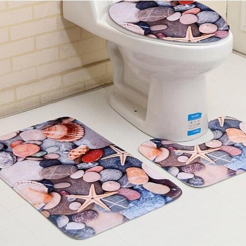3Pcs/set Bathroom Mat Set Toilet Rug Ocean World Flannel Anti Slip Bath Mat Rugs Home Decor Bathroom Anti Slip Mat