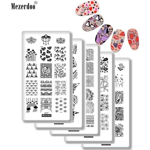 5Pcs Nail Stamping Plates Set Valentines Day Love Kiss Dandelion Flower Rectangle Nail Art Template DIY Image Nail Decoration