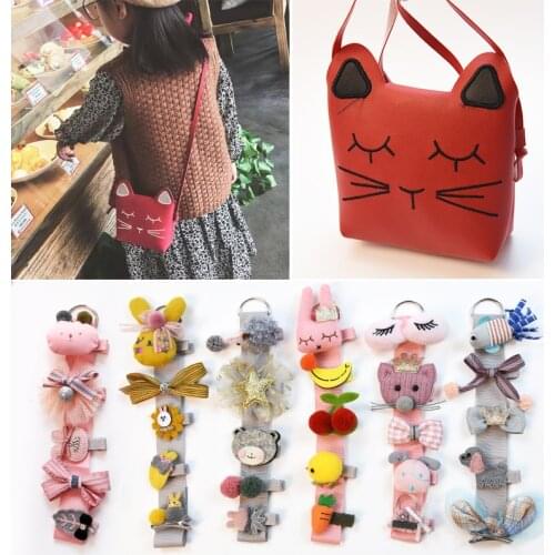 5PCS/Shoulder Bag Cartoon Crown Bow Girls Cute Hairpins Handmade Princess Barrettes Hair Clips Headbands Kids Hair Accessories