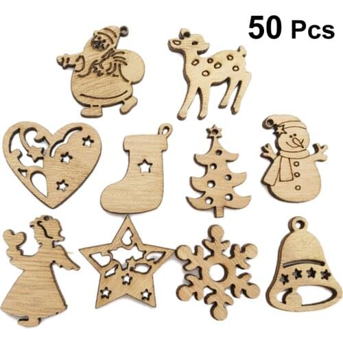 50 pcs Wooden Pieces Cute Christmas Cartoon DIY Embellishments Wood Ornament Cutouts Craft for Home Decoration Christmas