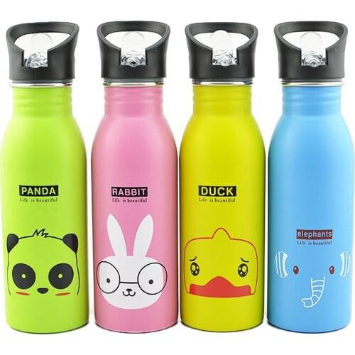 500ml Cute Water Bottle Portable Cup Cold Drink Bottle Outdoor with Straw Stainless Motion Sport Drinkware Dispensador De Agua