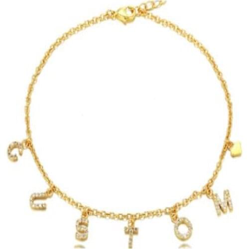 AurolaCo Custom Name Anklet Personality Cuban Anklet Stainless Steel Custom Zircon Letters Anklet for Women Jewelry Gift