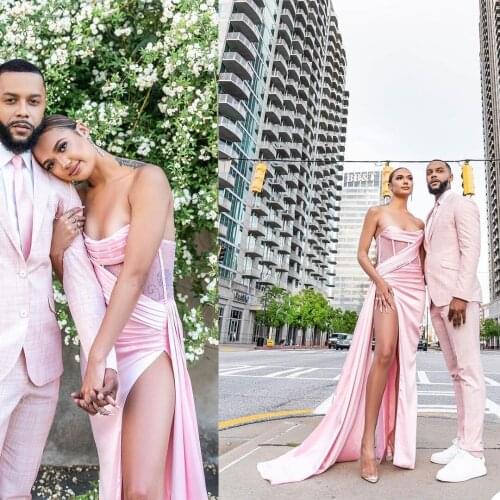 Sexy Illusion Mermaid Evening Dresses Satin Sweetheart Neck Thigh Split Party Gowns Backless Sweep Train Prom Club Dress