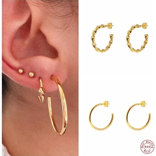 BOAKO 925 Sterling Silver Twist Big Circle 21mm Hoops Round Earring For Women Fashion Piercing Earrings Rock Punk Party Jewelry