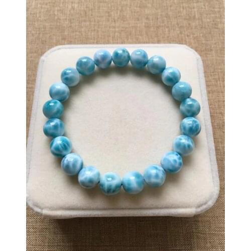 Natural Blue Larimar Gemstone Bracelet 9.5mm Women Men Dominia Stretch Round Beads Bracelet Water Pattern Jewelry AAAAAA