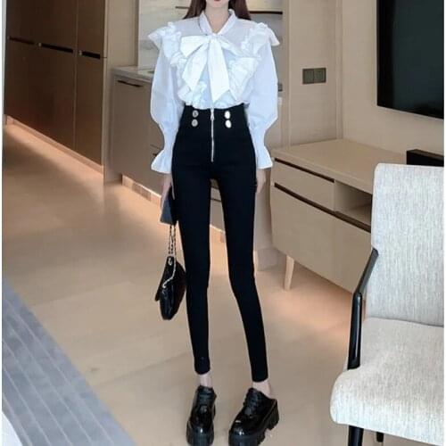New Autumn Winter Plus Velvet Suit Pants Women High Waist Warm Resilience Pencil Pants Soft Elastic Black Office Mall Trousers