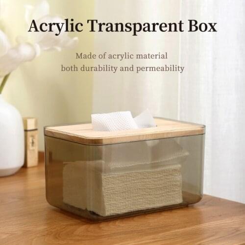 Household Clear Tissue Storage Boxes with Wooden Cover for Paper Packaging Organizer Case Desktop Holder Home Office Storage Box