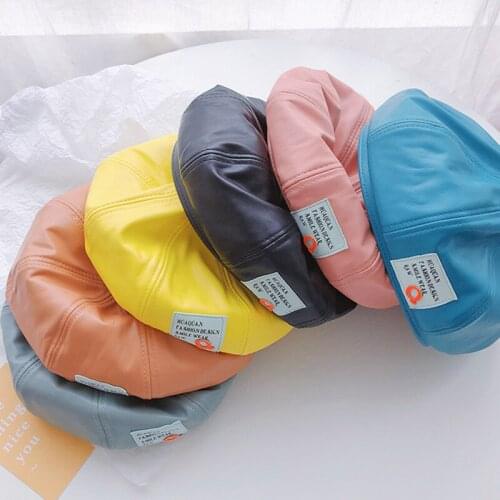 Autumn Winter Fashion Beret For Kids Boys Girls PU Baby Sun Hats Vintage Children Caps 6 Colors