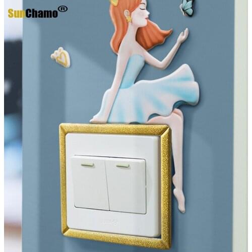 Girl Switch Sticker Light Luxury Light Switch Protective Cover Frame Set Socket Decorative Frame Wall Sticker Luminous Household