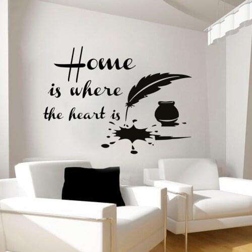 Home Is Where The Heart Is Art Murals Vinyl Removable Home Decor Feather Wall Stickers