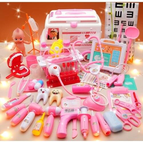Electric Ambulance Box 52/65 Pcs/Set Girls Role Play Doctor Game Medicine Simulation Dentist Pretend Toy