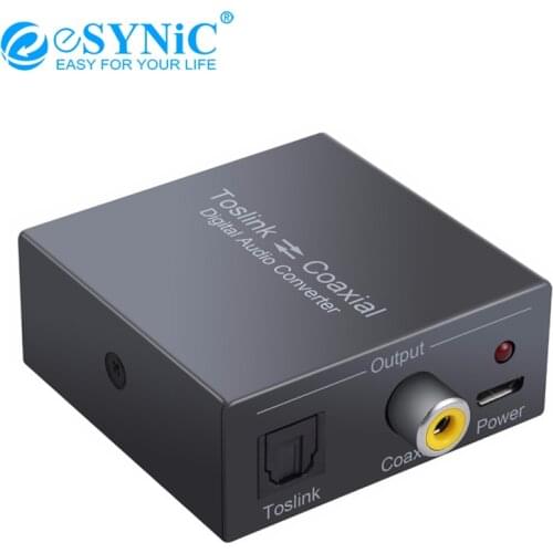 ESYNiC 192KHz DAC Digital Audio Converter Bi-directional Coaxial To Optical Converter SPDIF Toslink Swither RCA Jack Adapter