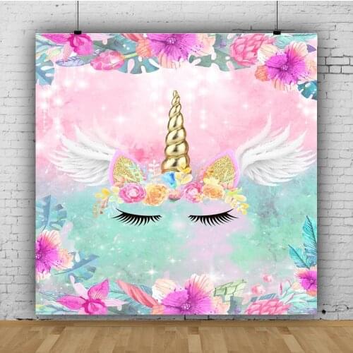 Photography Backdrops Unicorn Wing Flowers Decor Banner Happy Birthday Party Background Photo Studio Photocall Photozone